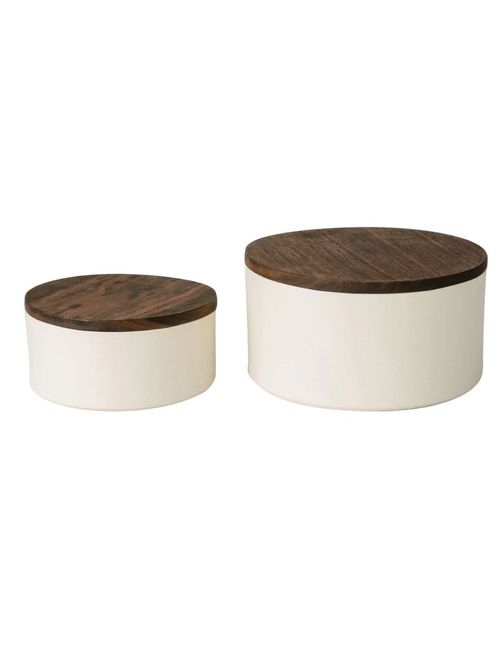 Stilleben Round Ceramic Containers With Wooden Lid -&nbsp;Set of 2