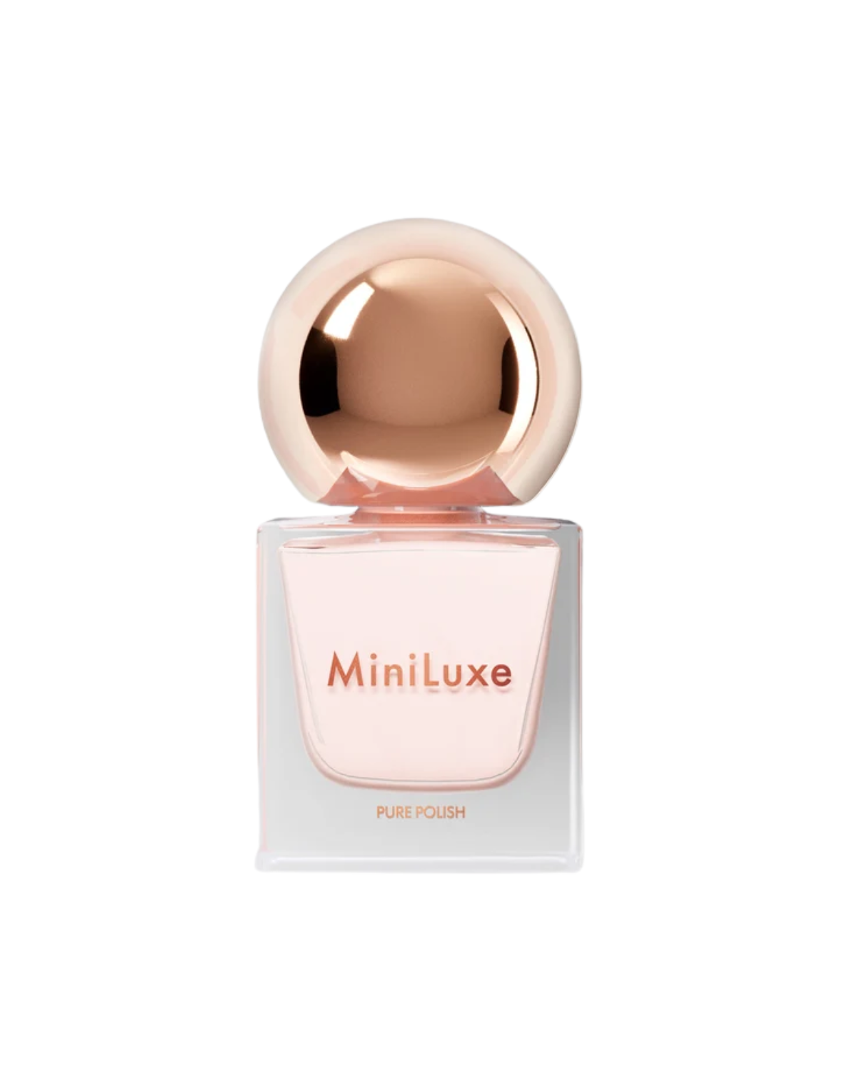 A bottle of soft pink MiniLuxe nail polish.