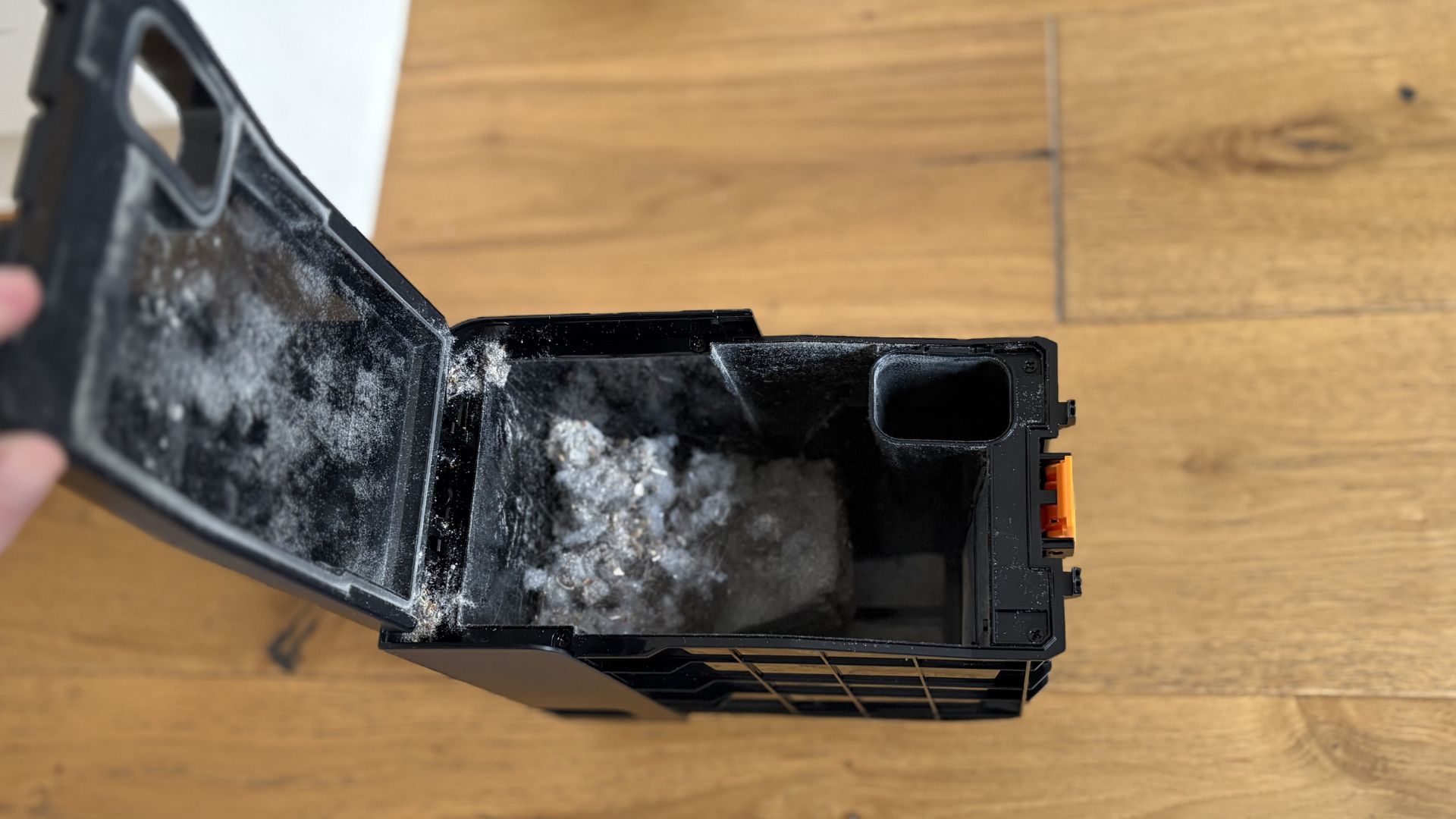 The dust bin on the Shark PowerDetect UV Reveal 2-in-1 Robot Vacuum &amp;amp; Mop