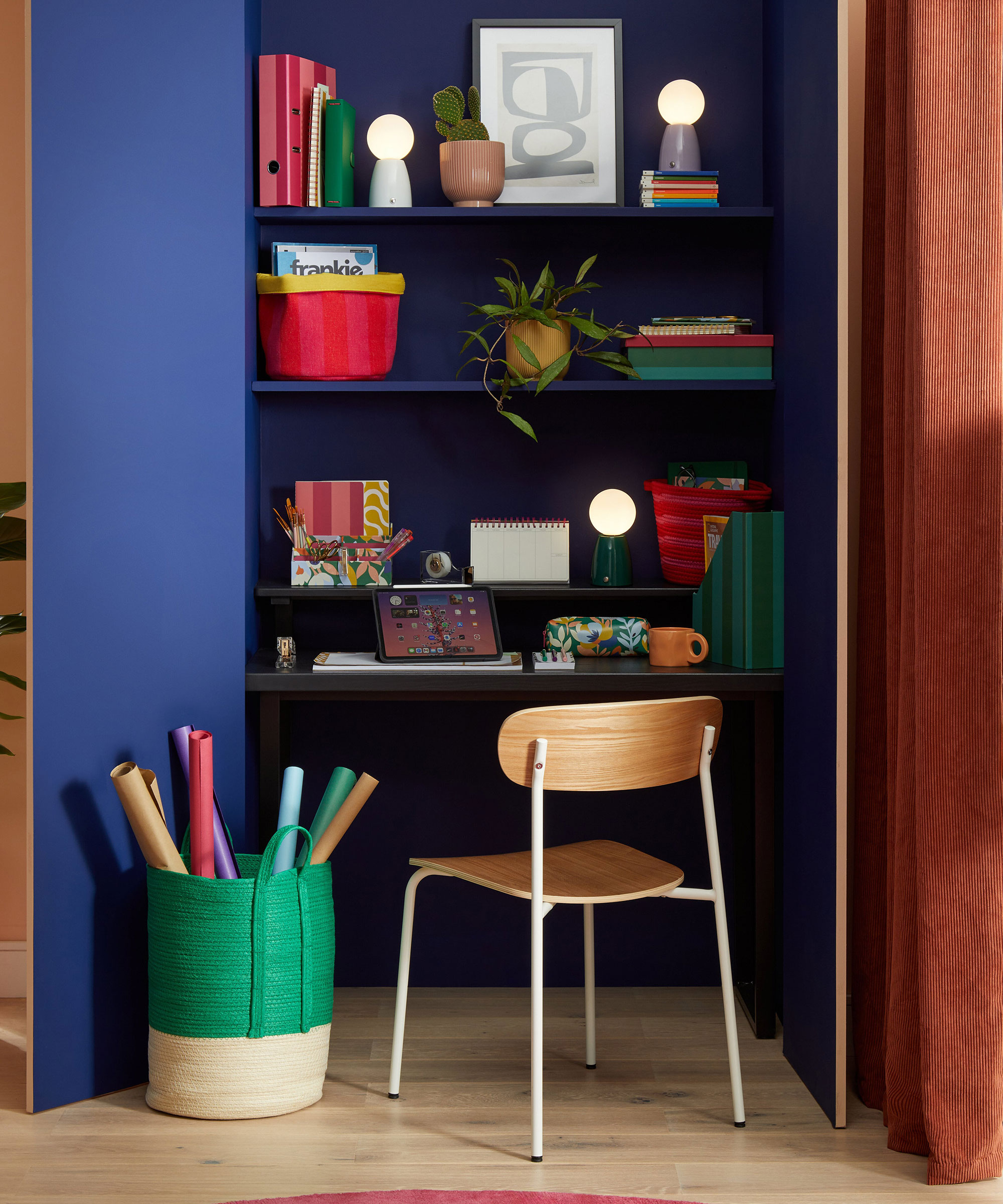 blue home office in a cupboard