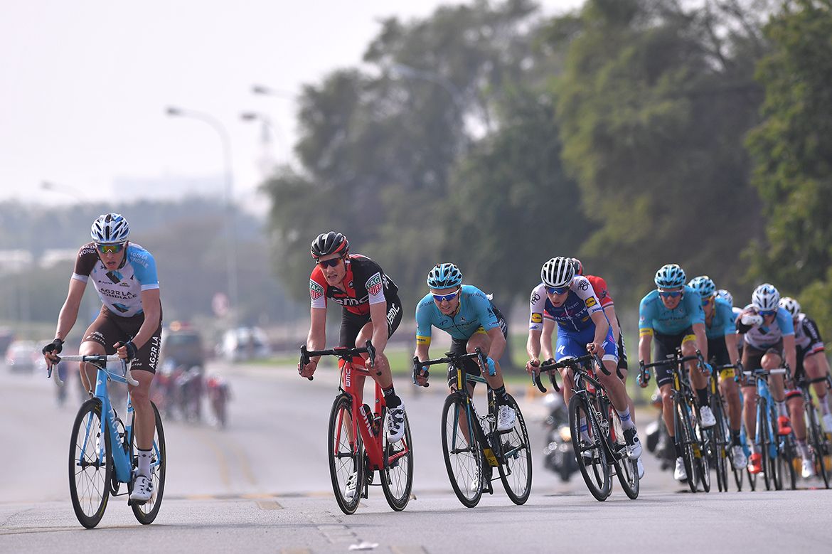 A strong group goes off the front in the latter part of stage 4