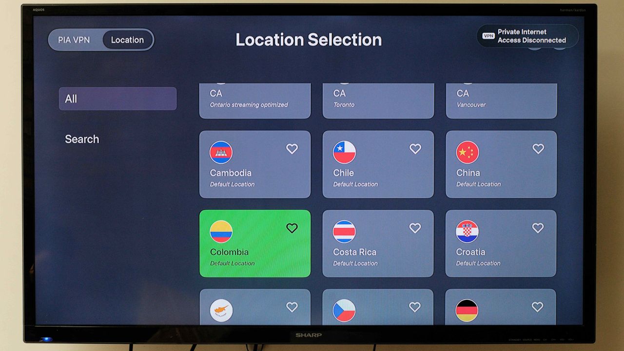 Private Internet Access app running on an Apple TV
