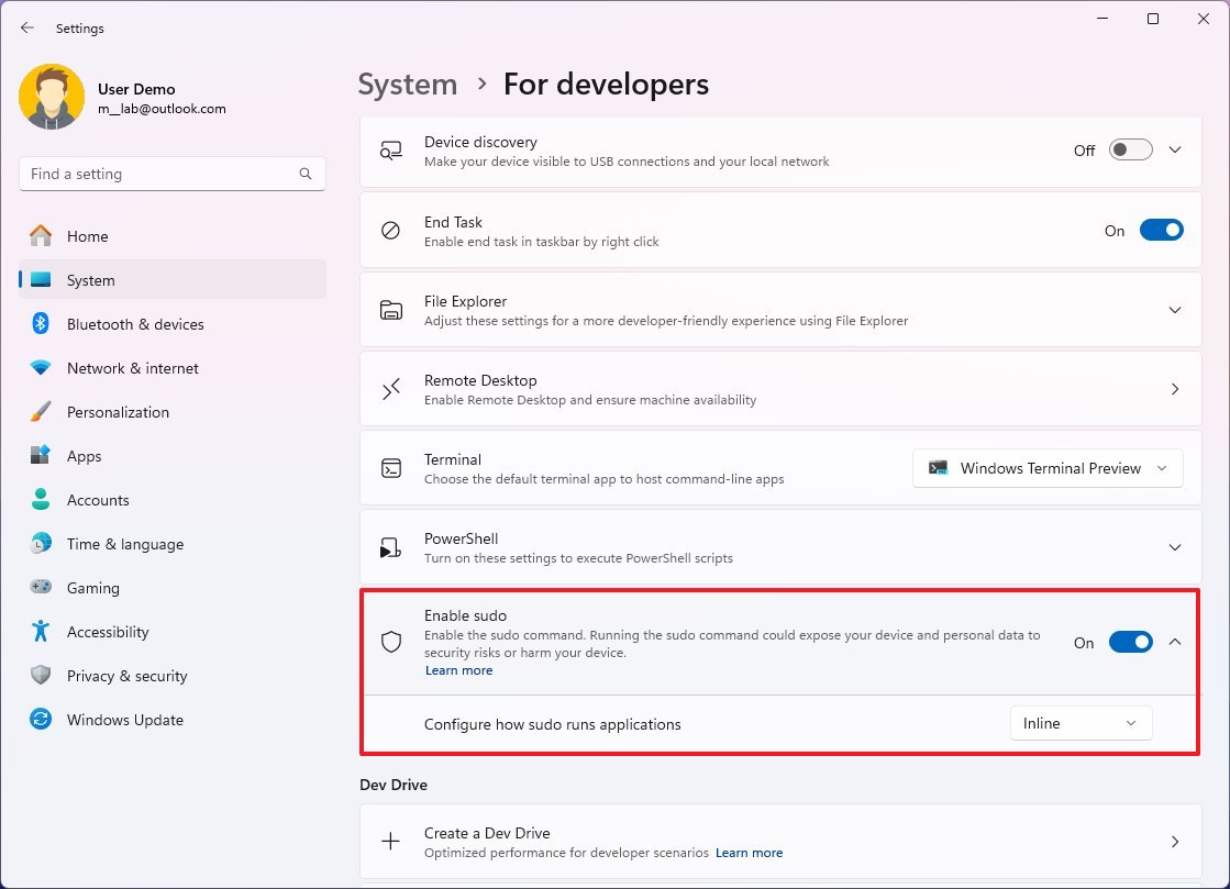 Enable Sudo settings