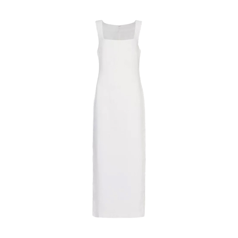 White linen square neck dress