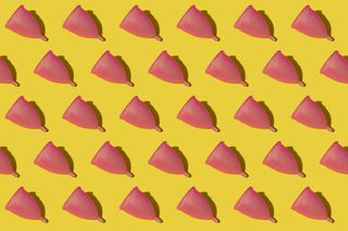 Pattern of rows of pink menstrual cups