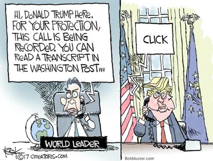 Political cartoon U.S. Trump diplomacy fake news Washington Post
