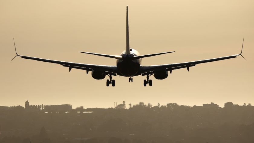 An Alaska Airlines Boeing 737 MAX 9 airplane approaches San Diego International Airport for a landing on May 10, 2025 in San Diego, California.