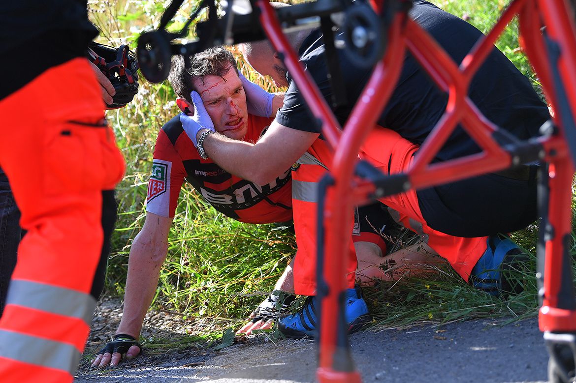 Ben Hermans is checked out after a crash