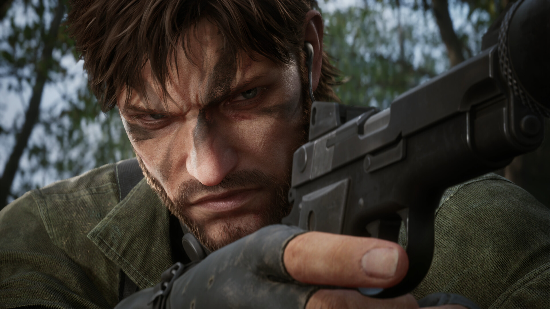A close of of Snake in the jungle during one of the best Metal Gear games, Metal Gear Solid 3: Snake Eater. 