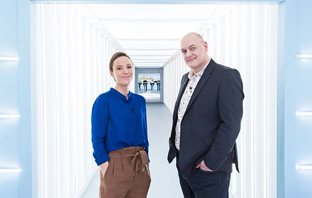 Dr Hannah Critchlow with Dara Ó Briain