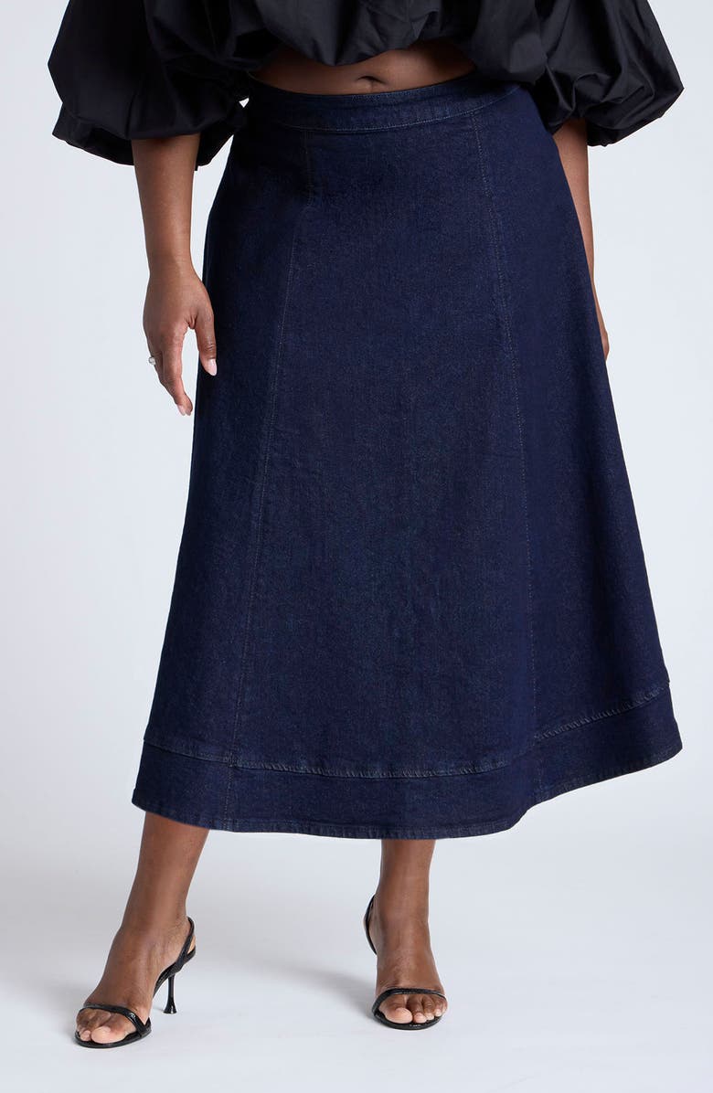 A-Line Denim Midi Skirt