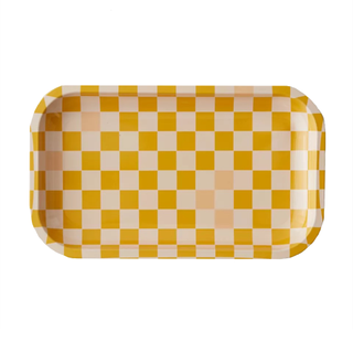 A pastel pink and orange checkered tray