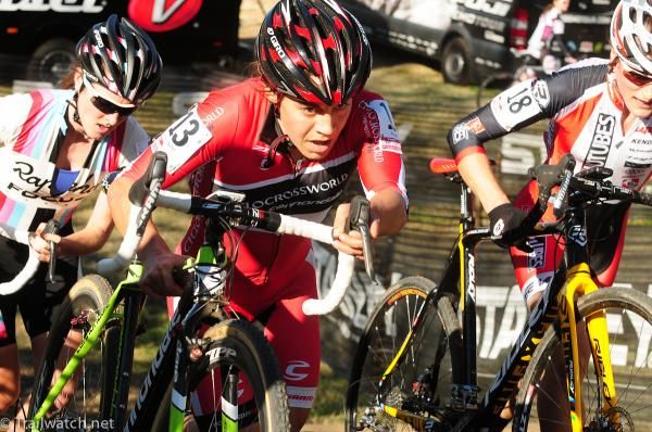 Crystal Anthony (Cyclocrossworld.com) on lap one