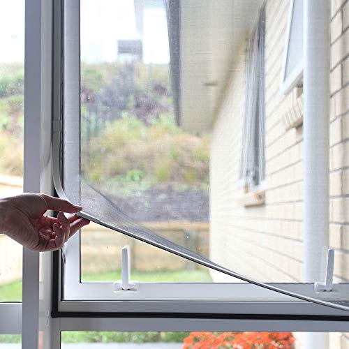 Neatiease Adjustable Diy Magnetic Fly Screen Window Max 90x 140 Cm, Full Frame Magnetic Strip Easy Installation Fits Any Size Smaller Insect Mesh Mosquito Bug Net for Windows (white Frame Grey Net)