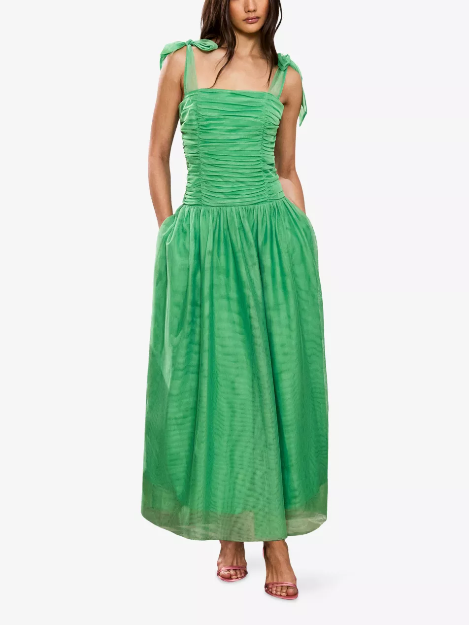 Aria Ruched-Front Tulle Maxi Dress - 6