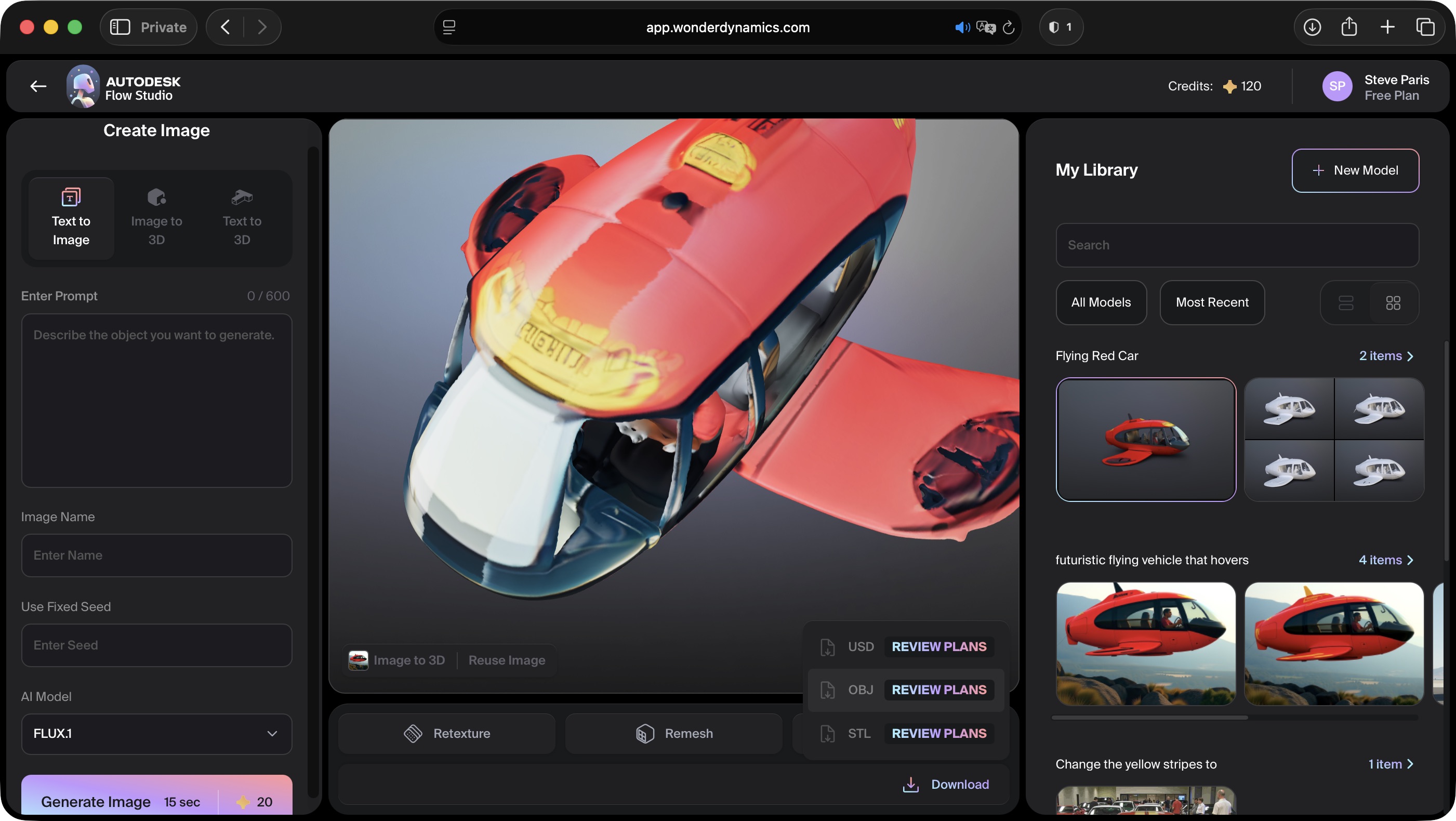 Using Wonder Tools in Autodesk Flow Studio to see what 3D models we can create with AI