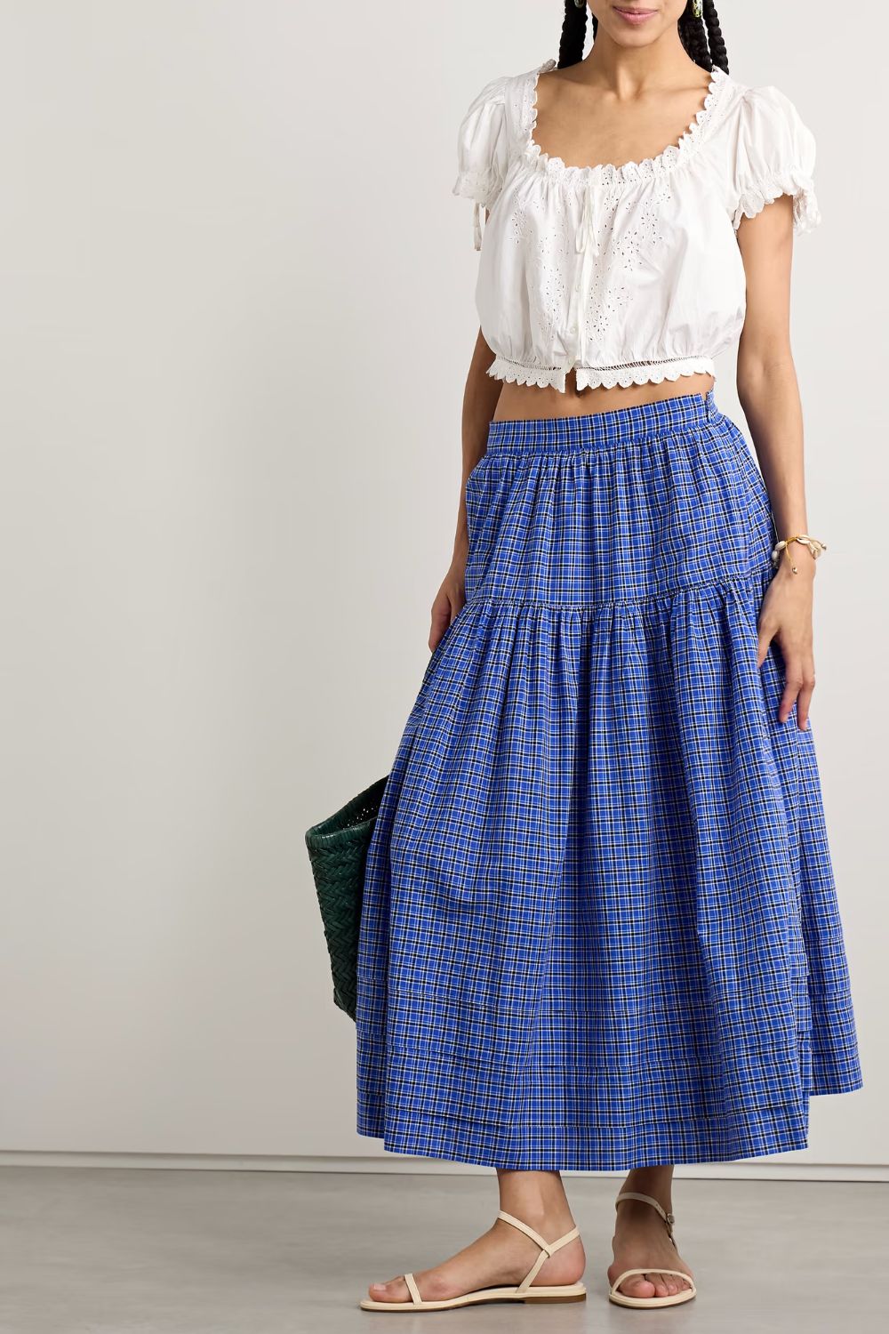 Doen Sebastiane tiered checked voile midi skirt