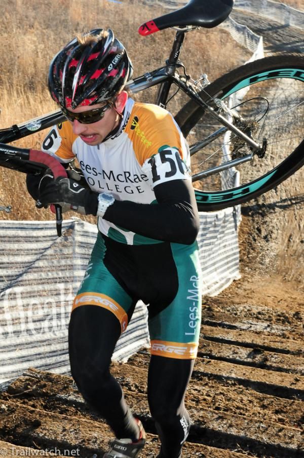 Kerry Werner (Lees-McRae) running the steps at the back of the course.