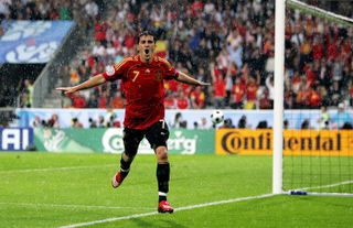 David Villa celebrates after scoring for Spain against Russia at Euro 2008.