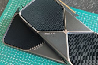 NVIDIA GeForce RTX 5080 Founders Edition and RTX 5090 Founders Edition graphics cards stacked together