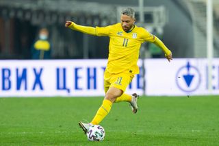 Marlos in action for Ukraine in a World Cup qualifier against Finland in March 2021.