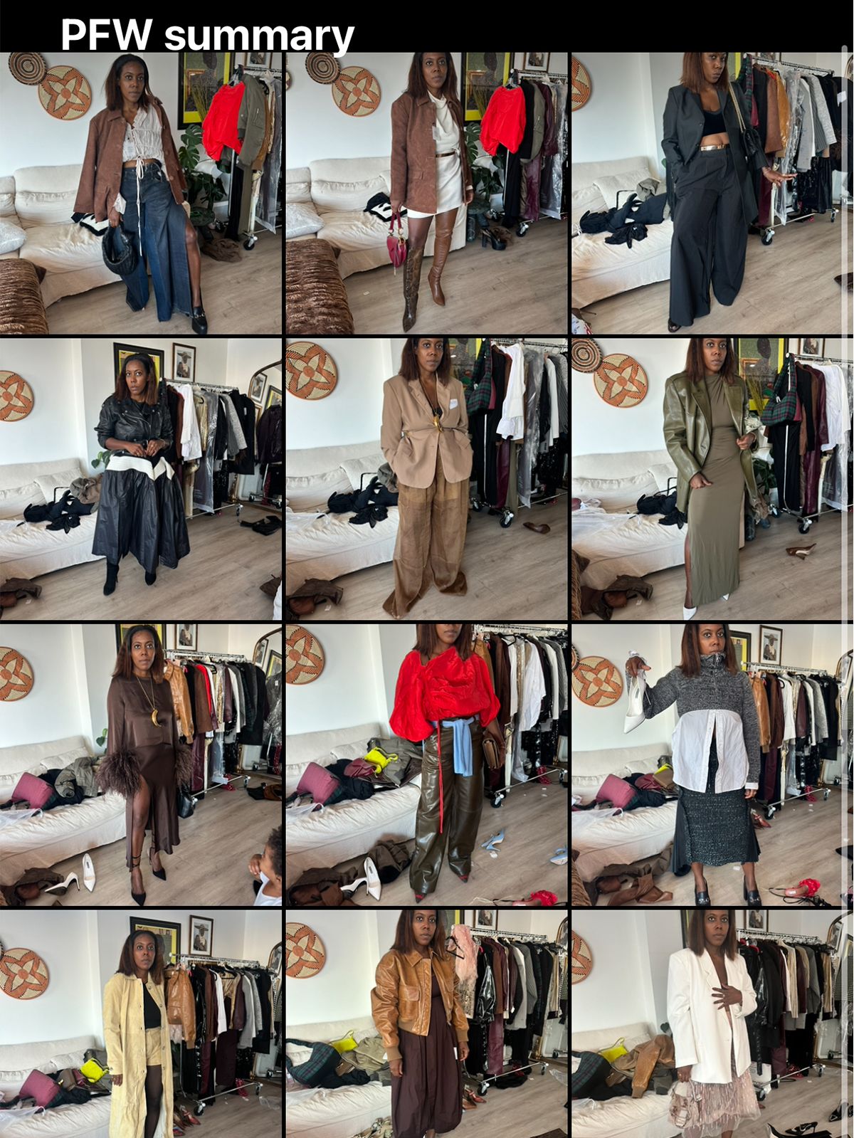 Tiffany Reid's photo reel of outfits she pre-planned for Paris Fashion Week.