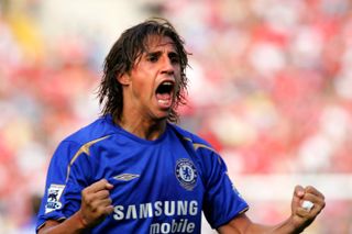 Hernan Crespo celebrates after scoring for Chelsea against Charlton Athletic, 2005