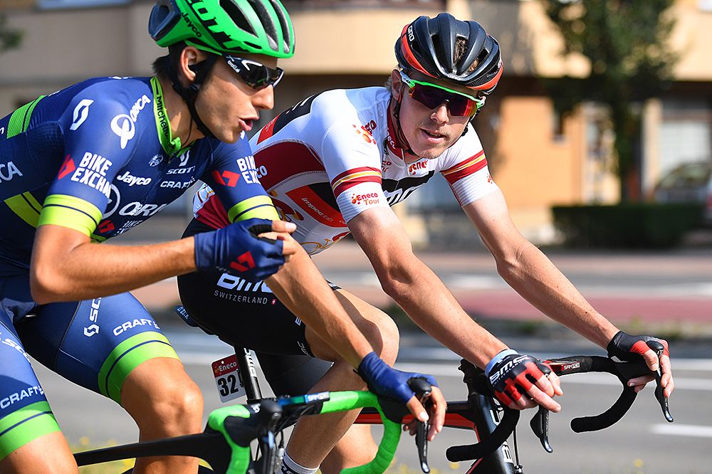 Rohan Dennis (BMC) riding in the white leader's jersey at Eneco Tour stage 3