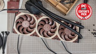A Noctua NL-LC1 liquid cooler being installed on a test bench for testing.