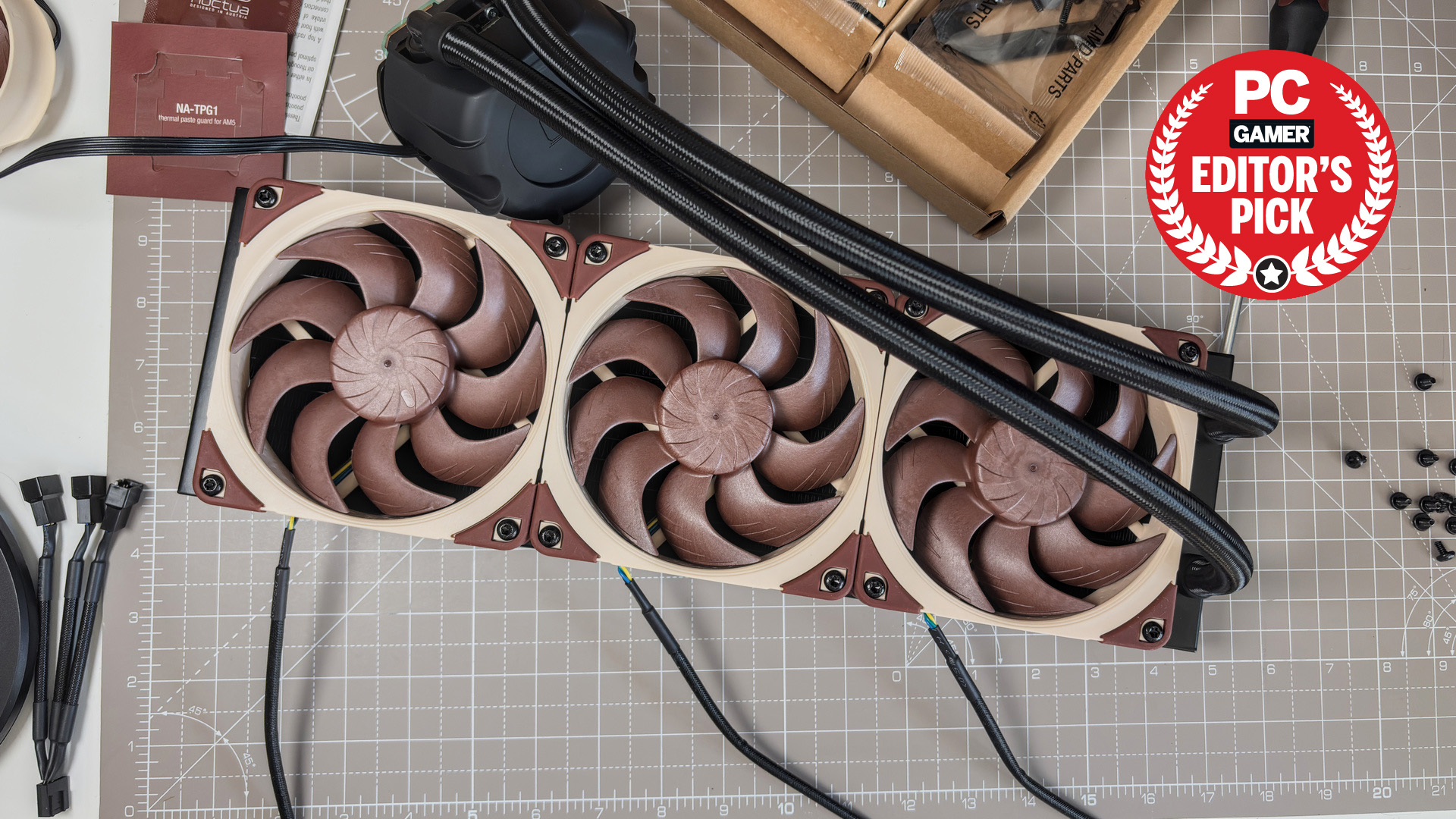 A Noctua NL-LC1 liquid cooler being installed on a test bench for testing.