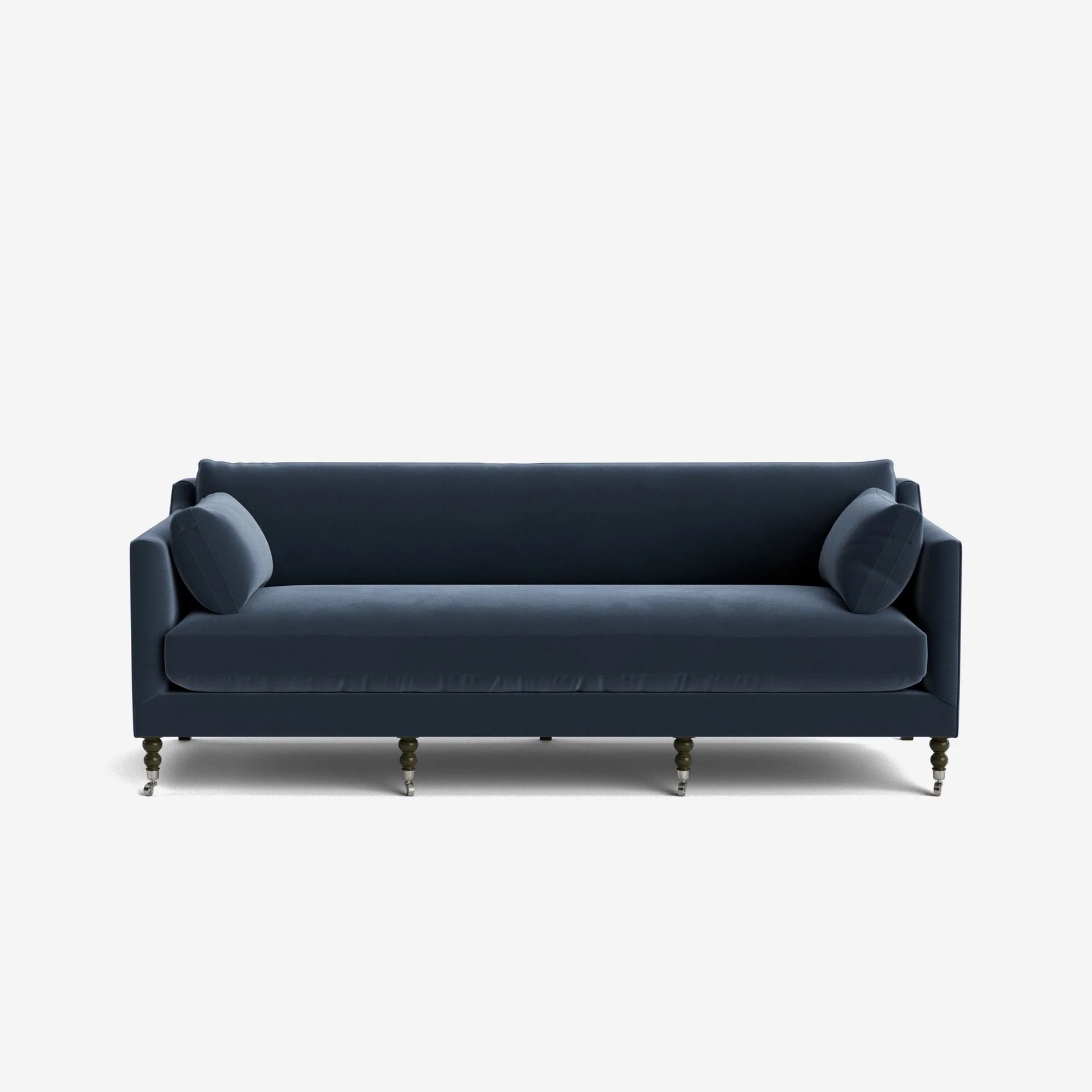 navy velvet sofa by Lulu and Georgia