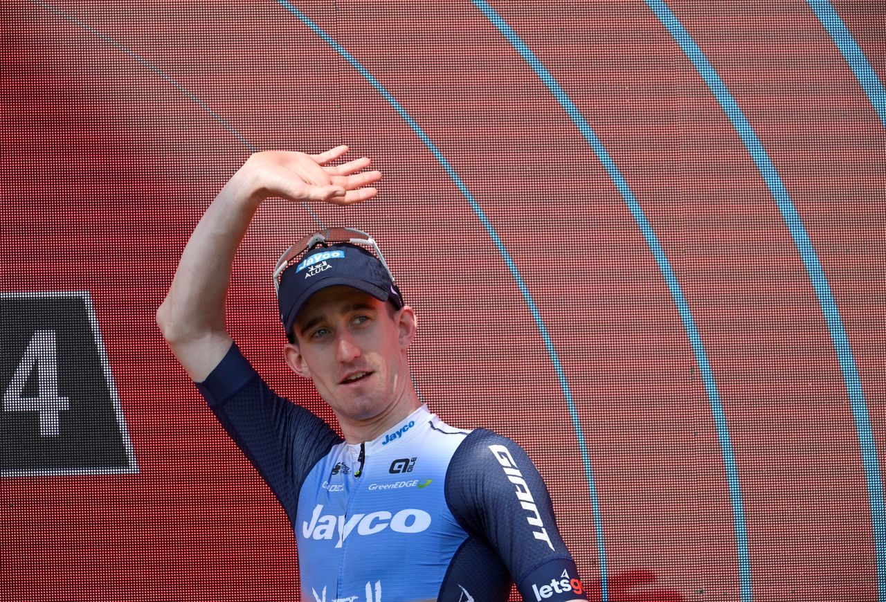 Eddie Dunbar on the podium after stage 11 of the Vuelta a España