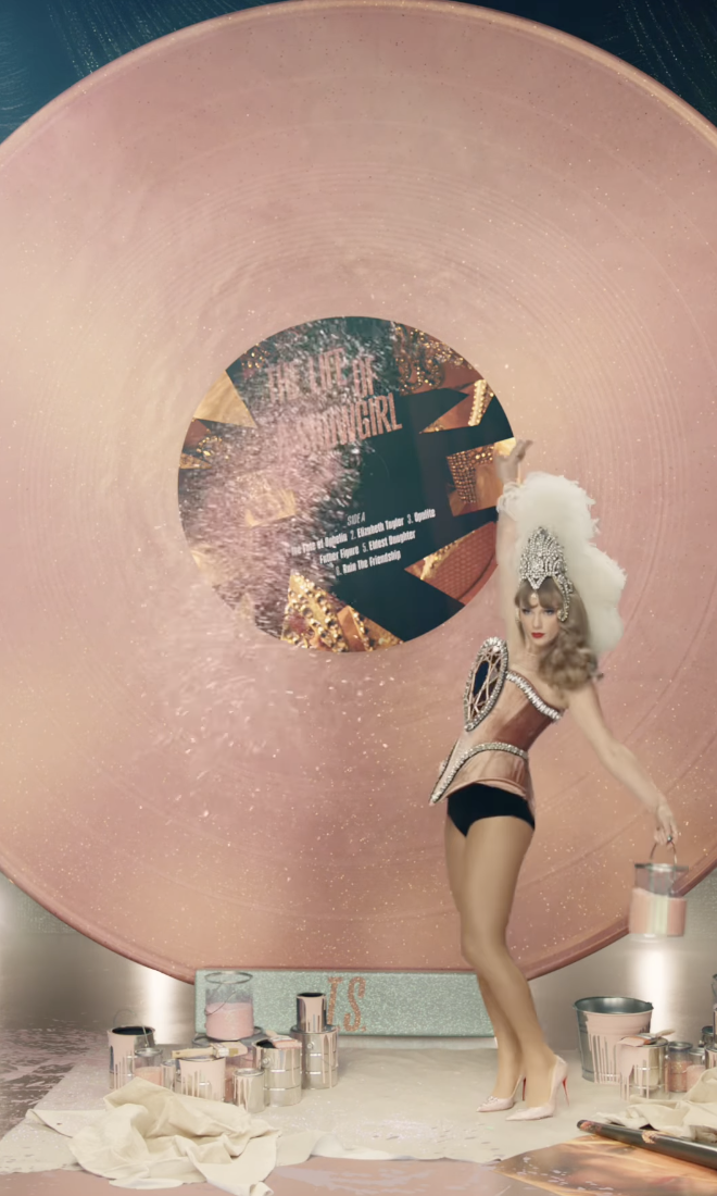 Taylor Swift wore The Blonds Fall 2023 and Christian Louboutin Miss Z heels in a new Life of a Showgirl teaser