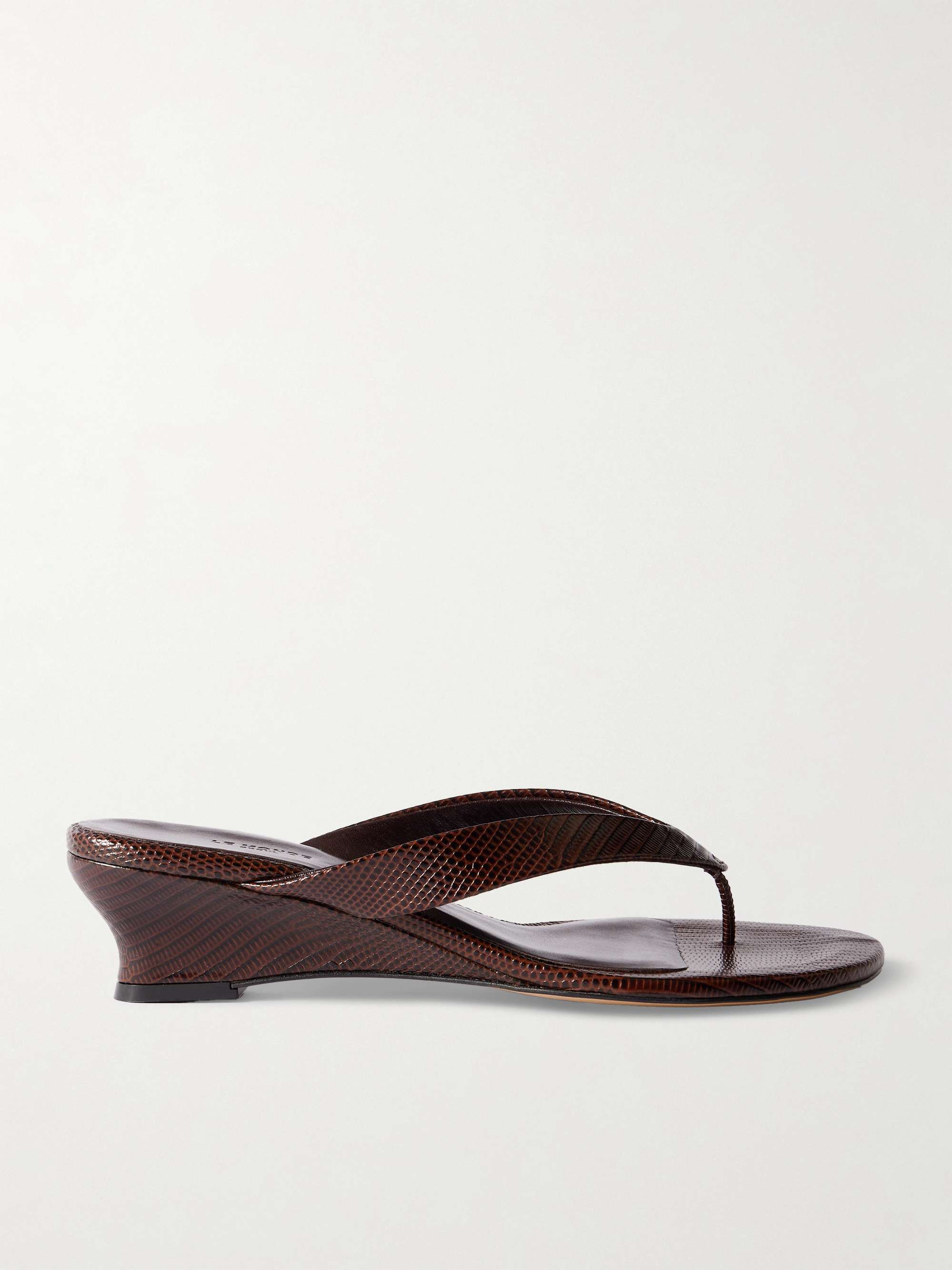 Lizard-Effect Leather Wedge Sandals