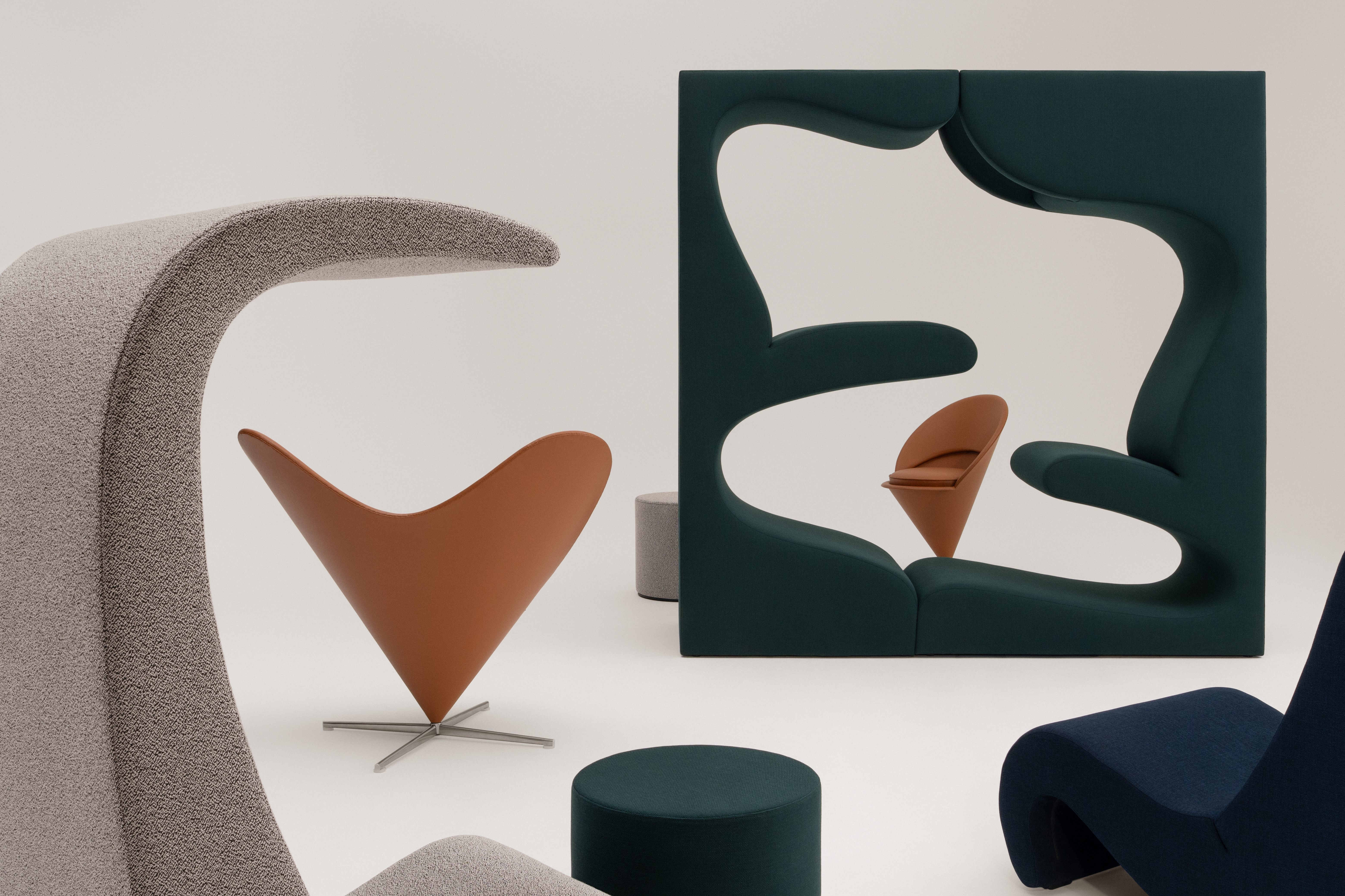 Verner Panton furniture assembled on white background