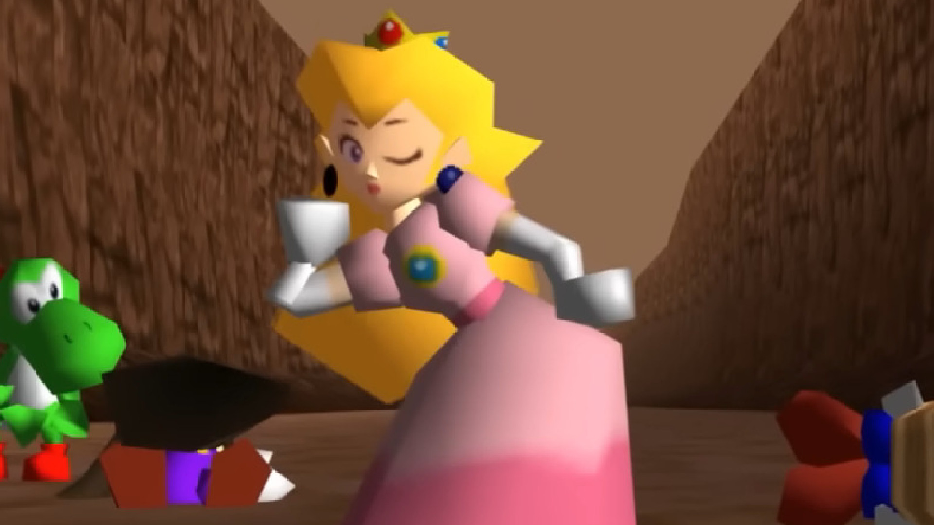 Princess Peach winks at the screen in Super Smash Bros mod Smash Remix