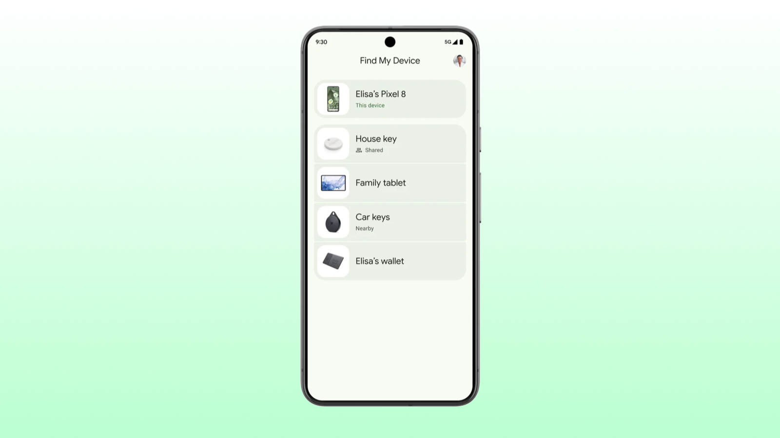 A render of Find My device against a gradient background.