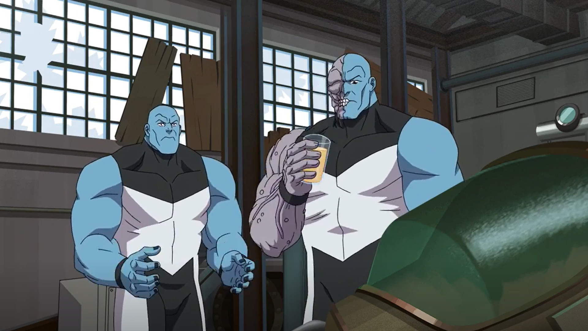 Mauler Prime drinks some lemonade made by his clone in Invincible season 2 episode 4