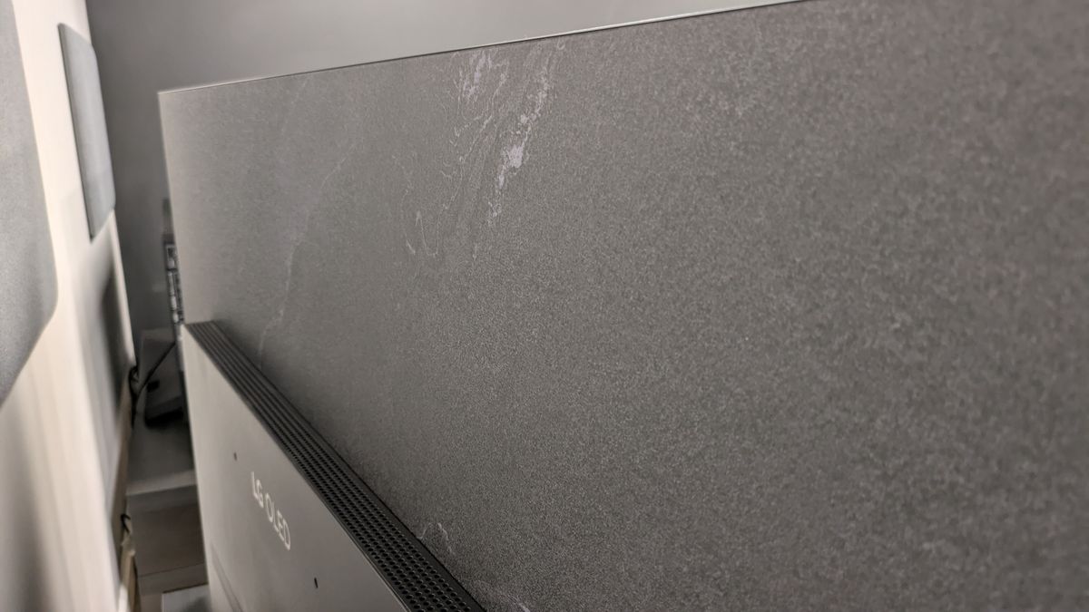 The LG C6 OLED TV's rear panel which has a marble effect to create a premium looking design
