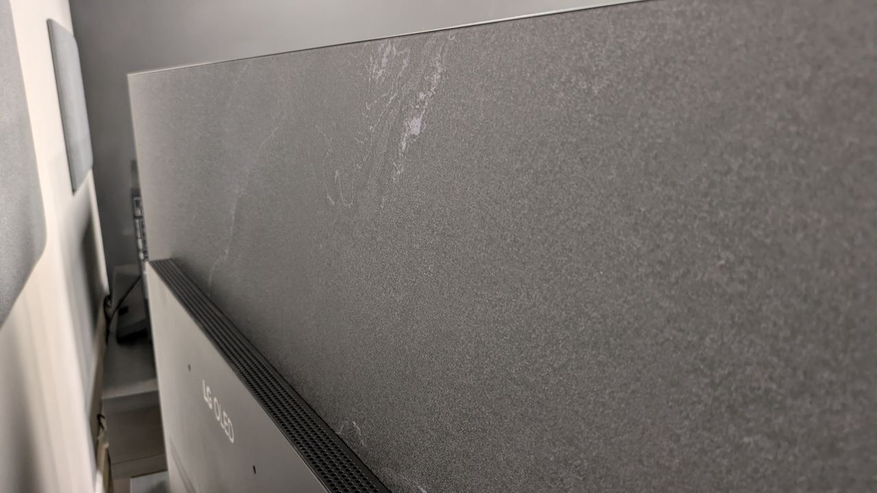 The LG C6 OLED TV's rear panel which has a marble effect to create a premium looking design