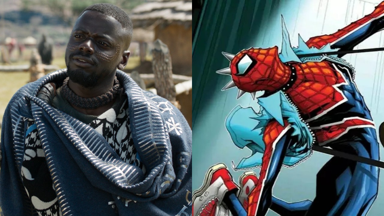 Right to left: Daniel Kaluuya in Black Panther and Spider-Punk from Marvel comics.