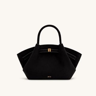 Image of black suede handbag