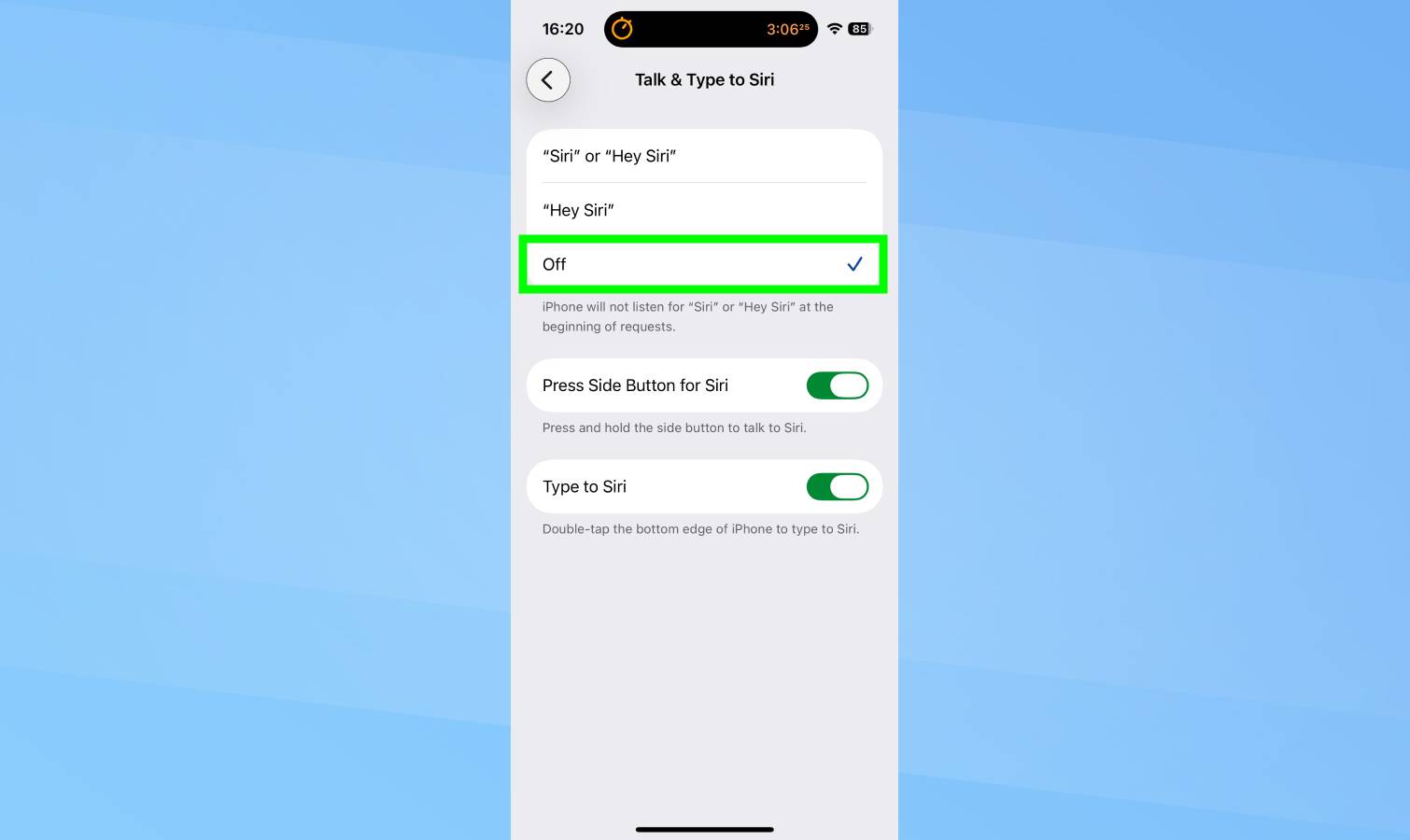ویژگی تایپ Siri Speak and speak خاموش است