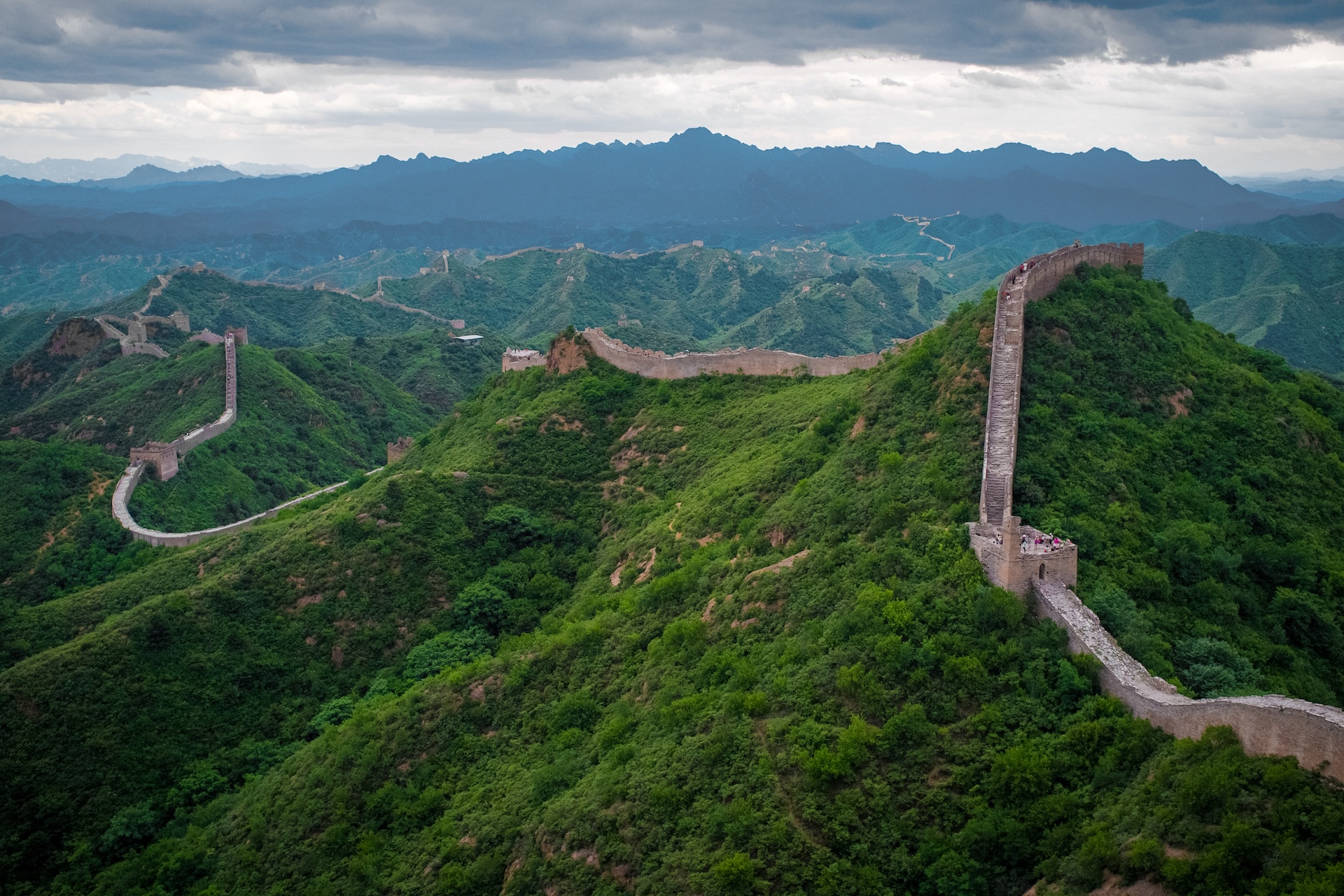an aerial view of the Great Wall of China