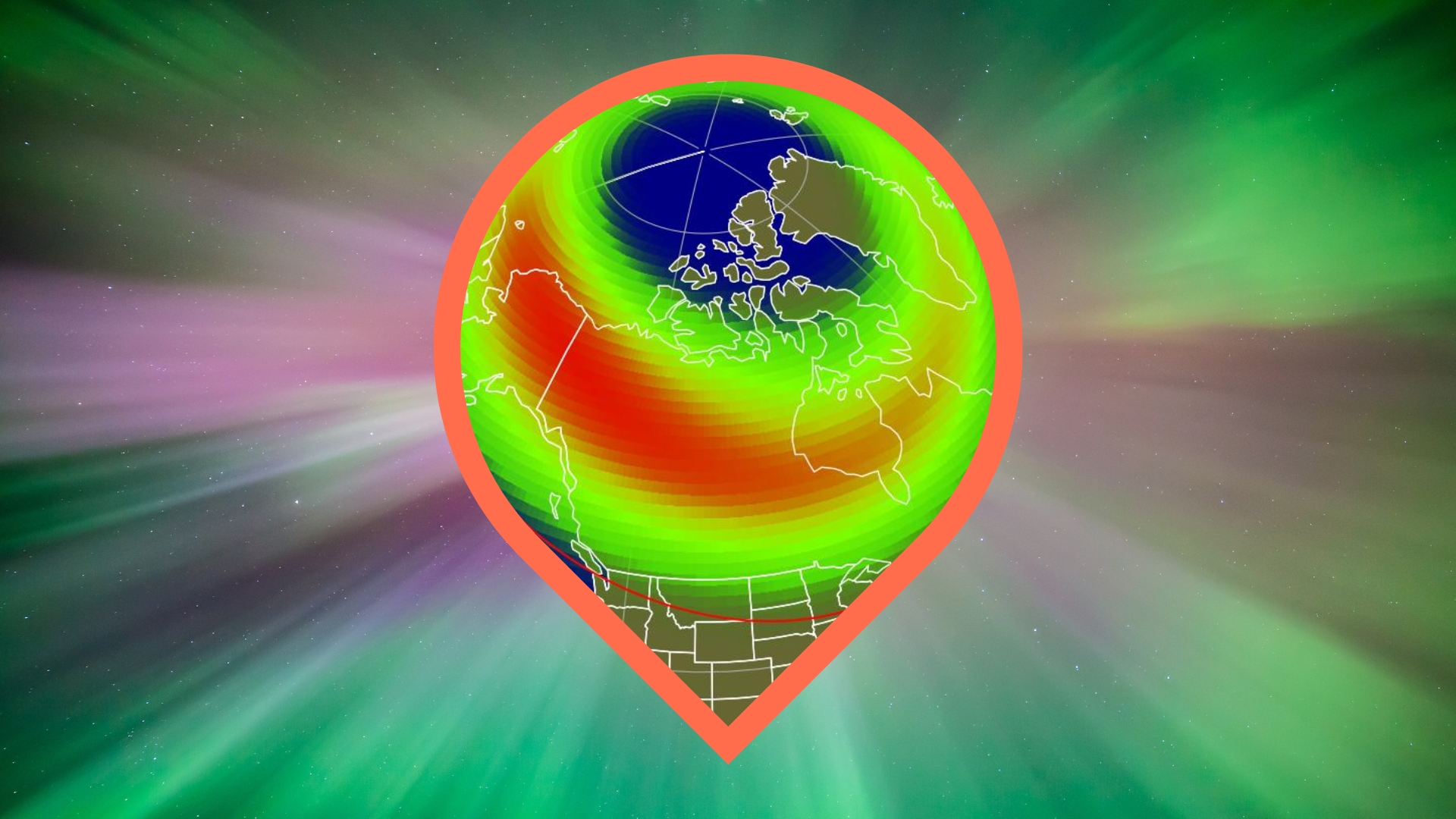 graphic showing the aurora forecast map for tonight with 10 states above the aurora view line either fully or in part. 