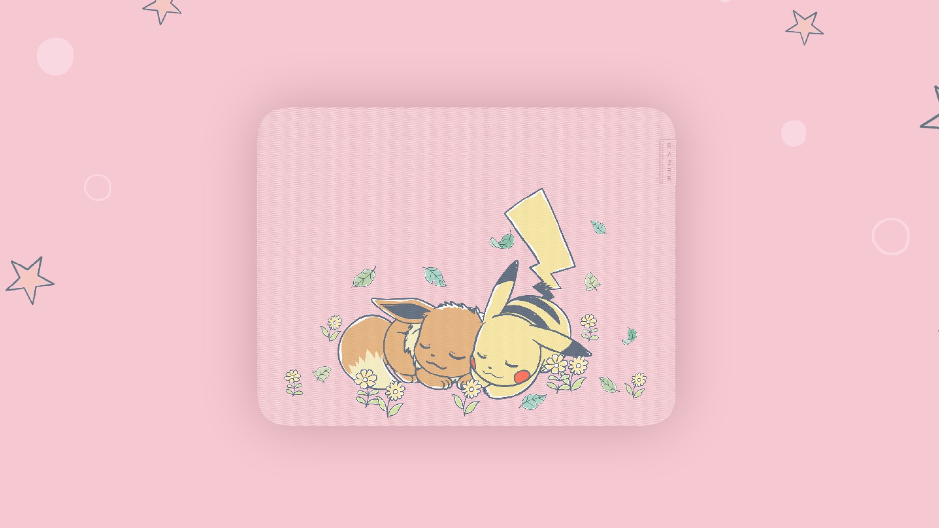 Razer Pikachu and Eevee Pokemon collection mouse pad on a pink background
