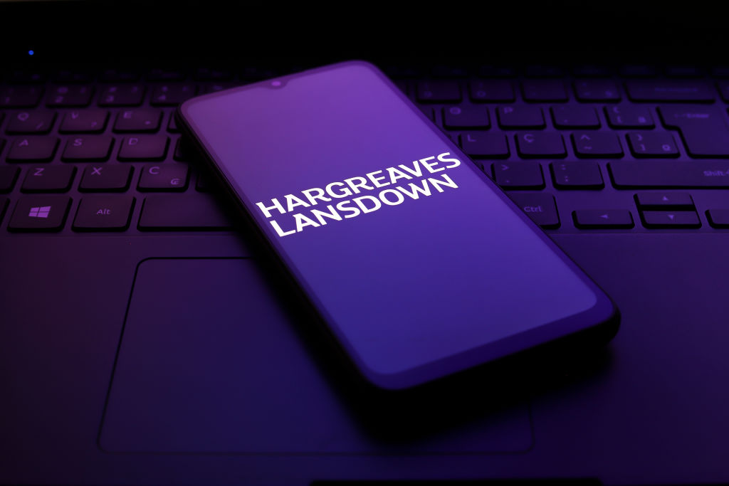 Phone displaying the logo of Hargreaves Lansdown