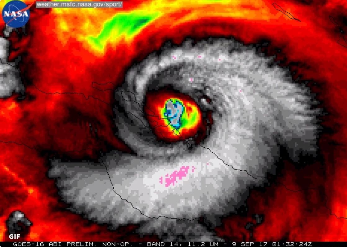 Here, Hurricane Irma makes landfall on Cuba as a Category 5 storm on Sept. 8.