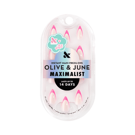 Olive &amp;amp; June + Bubble Instant Mani Medium Stiletto Press-On Nails, Neon Pink French, 42 Pieces