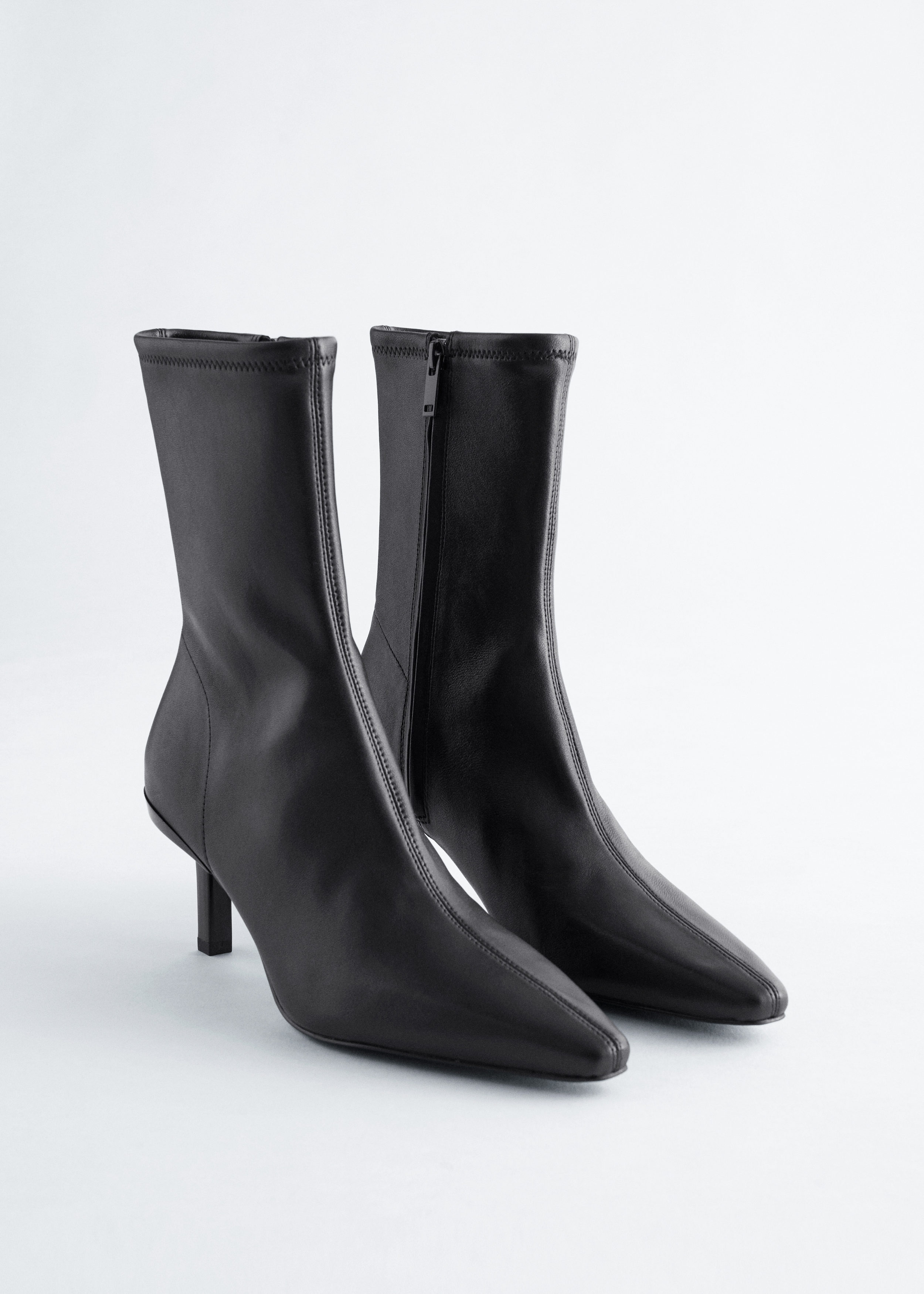Stretch-Leather Ankle Boots